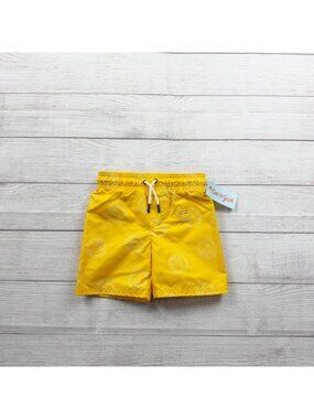 Cat & Jack Boys Yellow Swim Trunks Peace Sign Print Mesh Lining NWT 3T